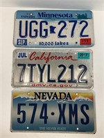 3 License Plates- Minnesota, California, Nevada