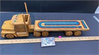 Wooden Truck and Trailer Cribbage Board. 23"
