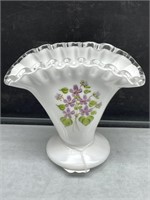 Fenton Silvercrest Hand Painted Fan Vase