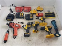 Assorted Battery Operated Drills, Tools, Chargers