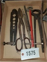 FLAT OF MISC. HAND TOOLS- TIN SNIPS- FLARING TOOL-