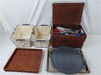Storage baskets, baking sheets and kitchen