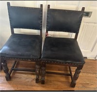 Two Antique Wood and Leather Chairs