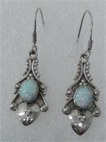 Sterling Silver & Opal SW Earrings - Hallmarked
