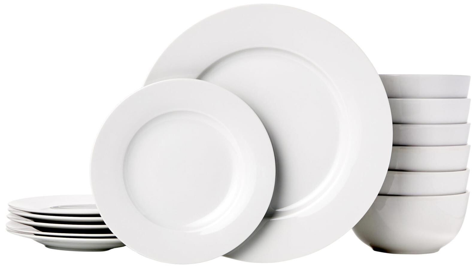 Amazon Basics 18-Piece Kitchen Dinnerware Set, Pla