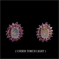 Untreated White Opal & Ruby Earrings