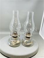 pair of vintage oil lamps w/ chimneys - 12.5" tall