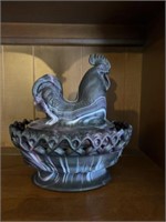 Purple Slag Glass Rooster on Nest