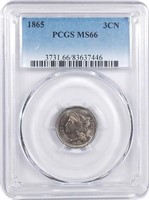 Premium Gem 1865 Three Cent Nickel.