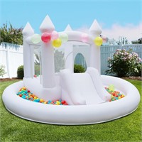 White Bounce House with Ball Pit  12x11Ft for Kids