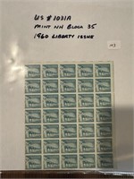 1031A MINT NH BLOCK 35 STAMPS 1960 LIBERTY ISSUE