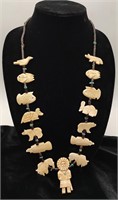 Rare Hand Carved Bone & Turquoise Fetish Necklace