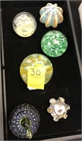 SIX VINTAGE ART GLASS PAPERWEIGHTS