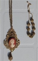 Cameo Vintage Style Pendant Necklace &