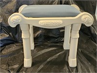 Carved Painted Wood Vanity Bench
