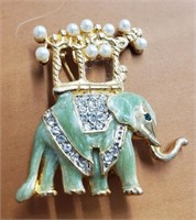 Rare Vintage Enamel Green Elephant Brooch