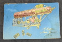 Antique Happy New Year Money Ship Postcard
