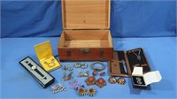 Locking Wooden Box w/Costume Jewelry