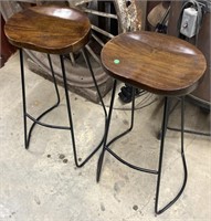 Pair of Modern Nordic Style Wood Top Bar Stools