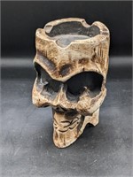 Vintage Skull Ashtray Wood