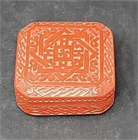 Red cinnabar? Asian ring box 4"×4"×1.5"