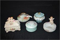 5pcs Various Hand Painted Porcelain Boxes & More