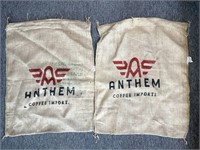 (2) Anthem Coffee Burlap Sacks 28” x 36”