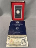 (3) Eisenhower Proof Dollars & Silver Certificate