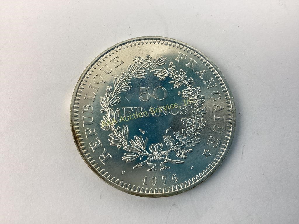 1976 France large 50 francs .900 silver coin