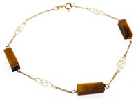 Vintage 10kt Gold Tiger Eye Bar Style Bracelet 3.0