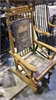 Antique spring platform rocking chair, tapestry