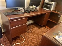 Wood Office Desk -(1-Piece w/ 2 Drawers & Cabinet)