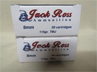 100 Rounds Jack Ross 9mm Factory Reloads