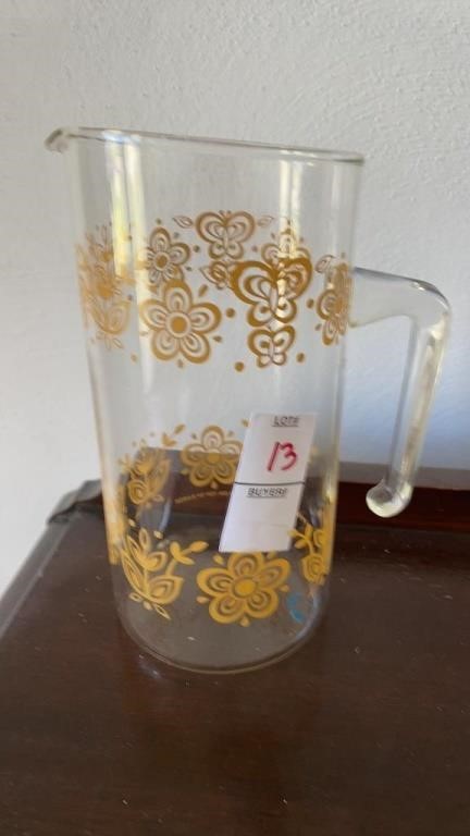 Pyrex glass pitcher- butterfly gold patterned