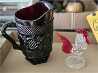 CAPE COD WATER PITCHER, & BLOWN GLASS ROOSTER
