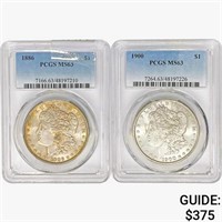 [2] Morgan Silver Dollars PCGS MS63 [1886, 1900]