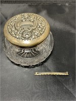 ANTIQUE (1913) BAR PIN AND STERLING TOP POWDER BOX