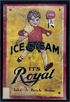 Rare 1930's Royal Ice Cream Tin Advertisement Sign