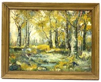 E. Nottingham Beech Woodland Pond Oil on Board