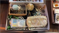 Box Lot of Costume Jewelry Brooches, Necklaces