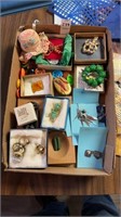 Tray Lot of Jewelry Mostly Brooches
