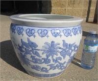 Vintage Blue and White Fish Bowl Jardiniere