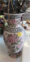 ASIAN VASE 18" CERAMIC WITH ARTIFICIAL FLOWERS