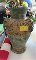 13" ASIAN VASE WITH ARTIFICIAL FLOWERS