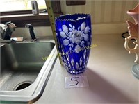 Blue Cut & Etched Vase