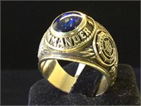 10k GOLD & Dark blue Topaz American Legion ring,