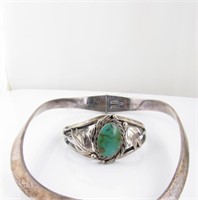 Mexico Silver Hinged Choker and Turquoise Cuff