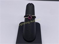 STERLING SILVER PINK TOURMALINE AND CZ RING