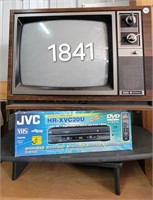 Vintage HITACHI TV, VHS/DVD PLAYER, BLACK STAND