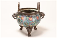Chinese Bronze and Cloisonne Tripod Censor,